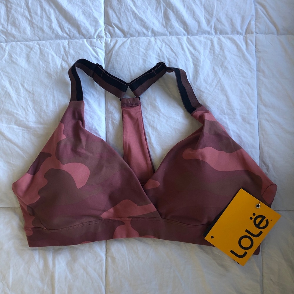 LOLË Pink Camo Racerback Sports Bra